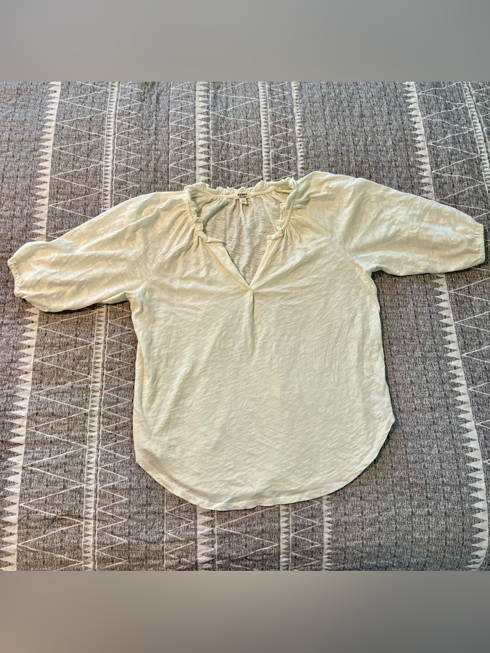 Dylan Women's Cream Cotton Slub Ruffle Neck 3/4 Sleeve Top Size XS